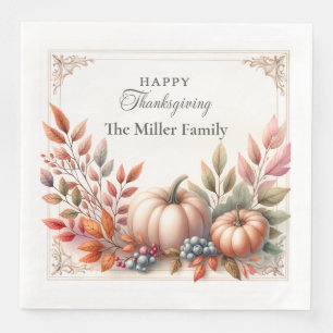 Elegant Personalised, Happy Thanksgiving Pumpkins Napkin