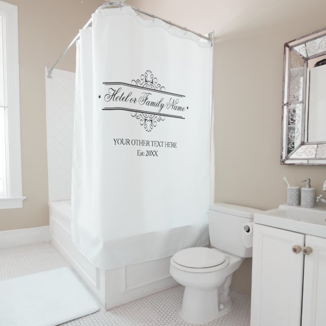 Elegant Personalised Hotel Or Family Name Shower Curtain (In Situ)