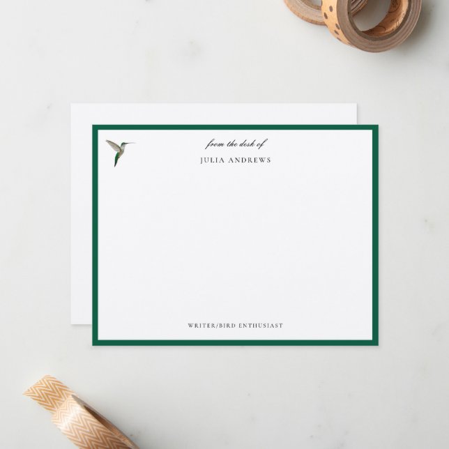 Elegant personalised hummingbird card (Front/Back In Situ)