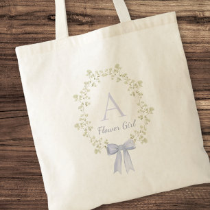 Elegant Personalised Initial Cute Bow Flower Girl Tote Bag