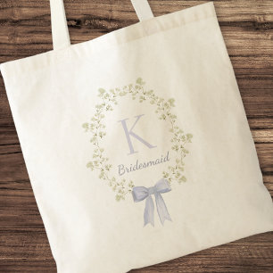 Elegant Personalised Initial Floral Bow Bridesmaid Tote Bag