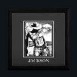 Elegant Personalised Jewellery Box Western Male Ar<br><div class="desc">Elegant Personalised Jewellery Box Western Cowboy Bodybuilder Art. Cool wooden trinket jewellery box with original fine art drawing of a handsome masculine cowboy bodybuilder, printed on the wooden keepsake jewellery box. Click image to customise it quickly and easily. 30 Day Money Back Guarantee. Elegant Personalised Jewellery Box Western Male Art,...</div>