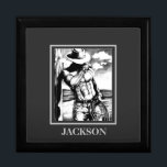 Elegant Personalised Jewellery Box Western Male Ar<br><div class="desc">Elegant Personalised Jewellery Box Western Cowboy Bodybuilder Art. Cool wooden trinket jewellery box with original fine art drawing of a handsome masculine cowboy bodybuilder, printed on the wooden keepsake jewellery box. Click image to customise it quickly and easily. 30 Day Money Back Guarantee. Elegant Personalised Jewellery Box Western Male Art,...</div>