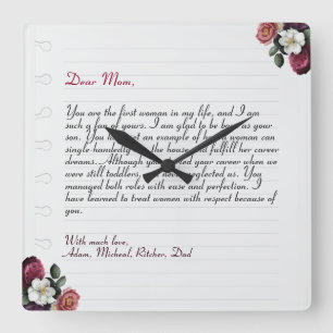 Elegant Personalised Love Letter Handwritten Square Wall Clock