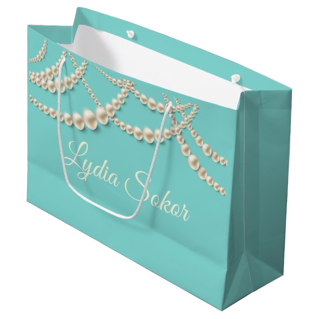 Elegant Personalised Luxury Gift Bag with Pearls  (Front Angled)