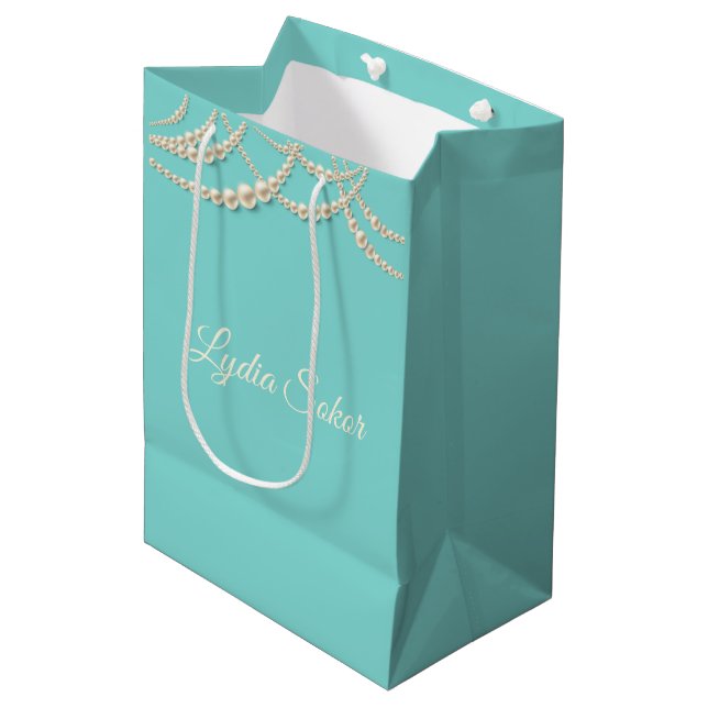 Elegant Personalised Luxury Gift Bag with Pearls  (Front Angled)