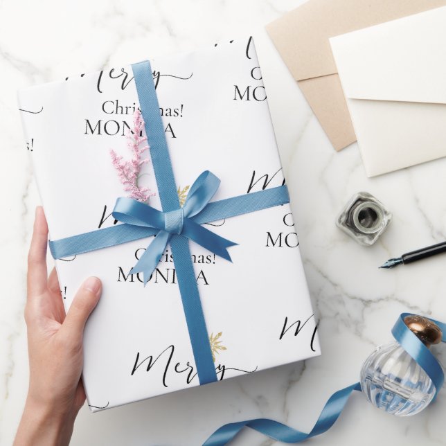 Elegant Personalised Merry Christmas Snowflakes Wrapping Paper (Gifting)