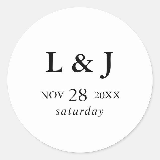 Elegant Personalised Modern Calligraphy Wedding Classic Round Sticker (Front)