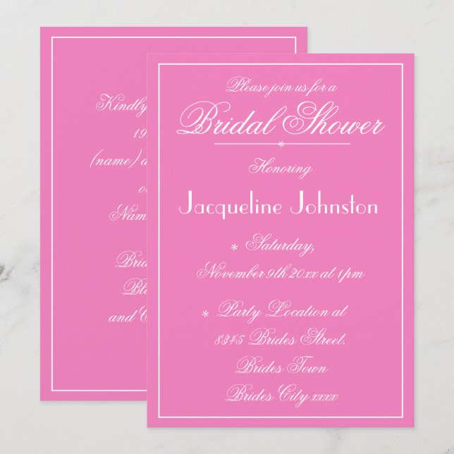 Elegant Personalised Modern Classic Bridal Shower Invitation (Front/Back)