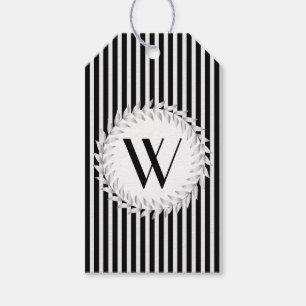 Elegant Personalised Monogram and Black Stripes Gift Tags