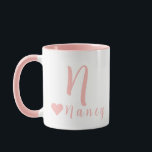 Elegant Personalised Monogram and Name in Pink Mug<br><div class="desc">The design features customisable typography for name and monograph personalisation in an elegant light rose,  pastel pink script colour.    
For questions,  contact the artist at wafadahdalcreates@gmail.com. © Wafa Y. Dahdal - All Rights Reserved.</div>