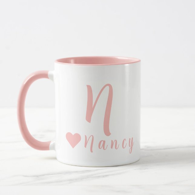 Elegant Personalised Monogram and Name in Pink Mug (Left)