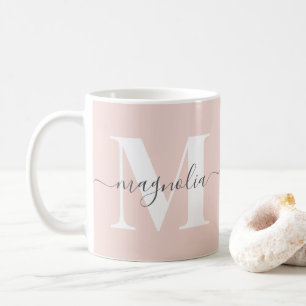 Elegant Personalised Monogram Blush Pink Initial Coffee Mug