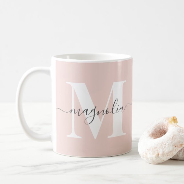 Elegant Personalised Monogram Blush Pink Initial Coffee Mug (With Donut)