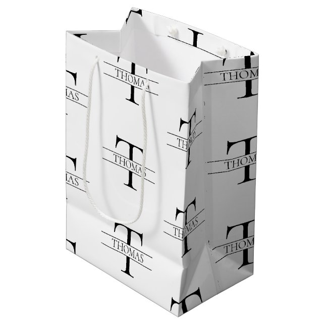 Elegant Personalised Monogram Custom Name Pattern Medium Gift Bag (Front Angled)