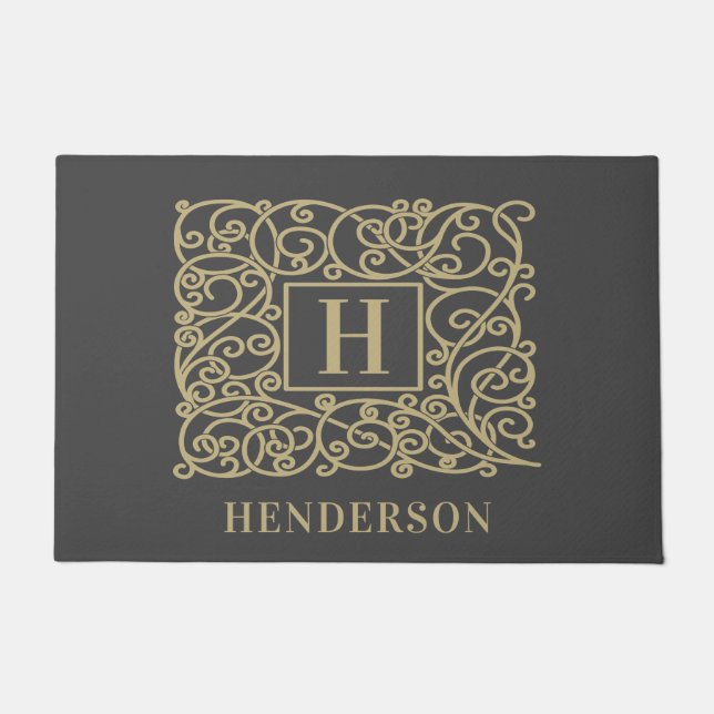Elegant Personalised Monogram Family Name Doormat (Front)
