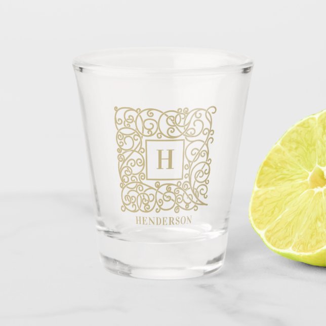 Elegant Personalised Monogram Family Name Initial Shot Glass (Front)