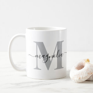 Elegant Personalised Monogram Grey Black Initial Coffee Mug