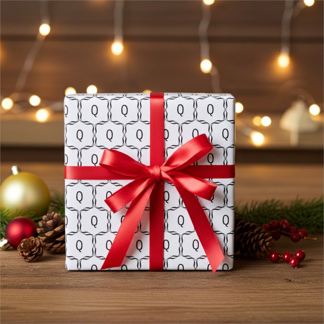 Elegant Personalised Monogram in Black and White  Wrapping Paper (Creator Uploaded)