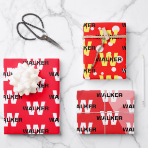 Elegant Personalised Monogram Name Bright Red Gift Wrapping Paper Sheet