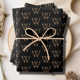 Elegant Personalised Monogram Name Custom Black Wrapping Paper Sheet