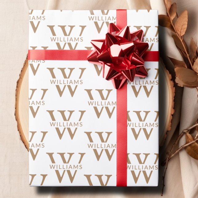 Elegant Personalised Monogram Name Custom White Wrapping Paper (Elegant Personalized Monogram Name Custom White Wrapping Paper)