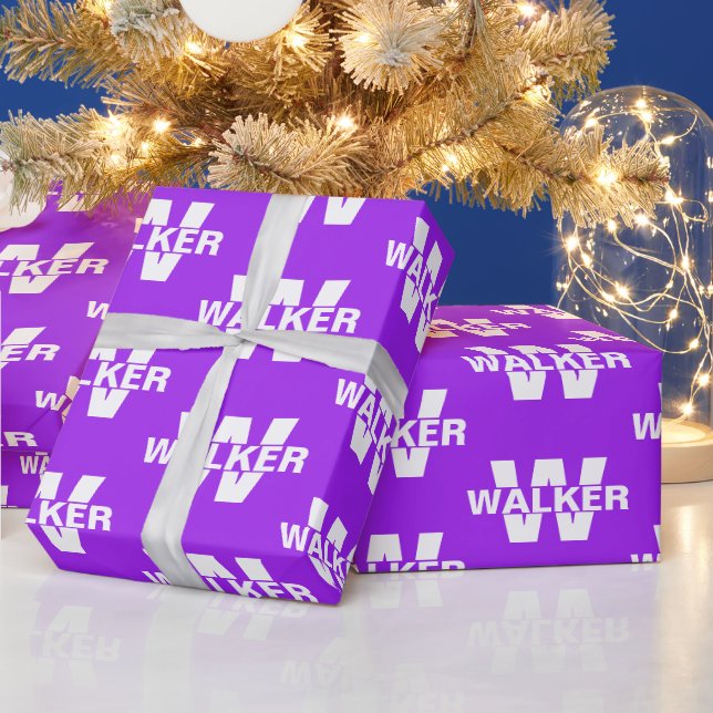 Elegant Personalised Monogram Name - Purple Gift  Wrapping Paper (Holidays)