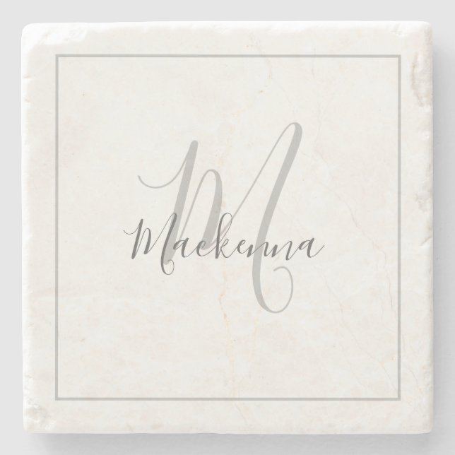 Elegant Personalised Monogram Name Stylish Script Stone Coaster (Front)