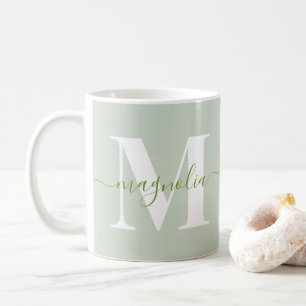 Elegant Personalised Monogram Sage Green Initial Coffee Mug