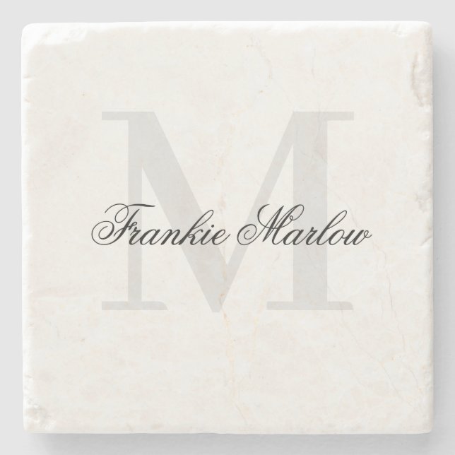 Elegant Personalised Monogram Script Name Classic  Stone Coaster (Front)