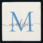 Elegant Personalised Monogram Script Navy Blue Stone Coaster<br><div class="desc">Elegant Personalised Navy Blue Monogram Script Name Stylish Stone Coaster</div>