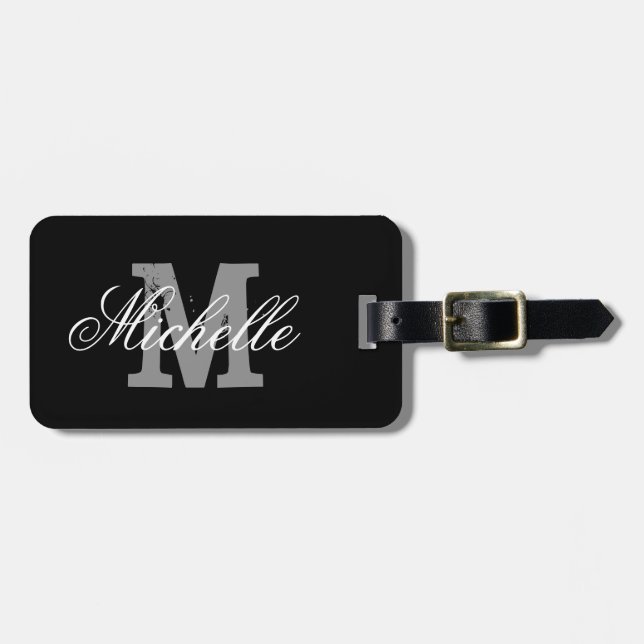 Elegant personalised monogram travel luggage tag (Front Horizontal)
