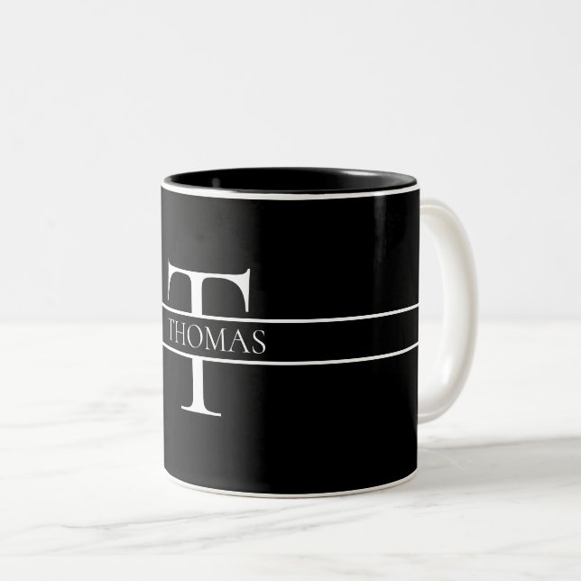 Elegant Personalised Monogrammed Custom Name  Two-Tone Coffee Mug (Front Right)