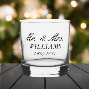 Elegant Personalised Mr & Mrs Wedding Date Whiskey Glass