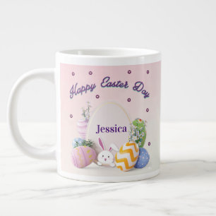 Elegant Personalised Name Happy Easter Day Large Coffee Mug