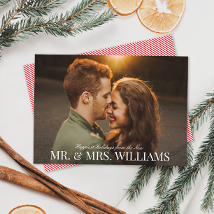 Elegant Personalised Name Newlywed Christmas Photo Holiday Card