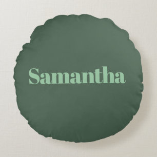Elegant Personalised Name Typography |sage green Round Cushion
