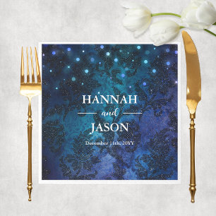 Elegant Personalised Navy Blue Winter Wedding Napkin
