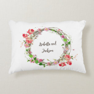elegant personalised newlyweds couple name floral  decorative cushion