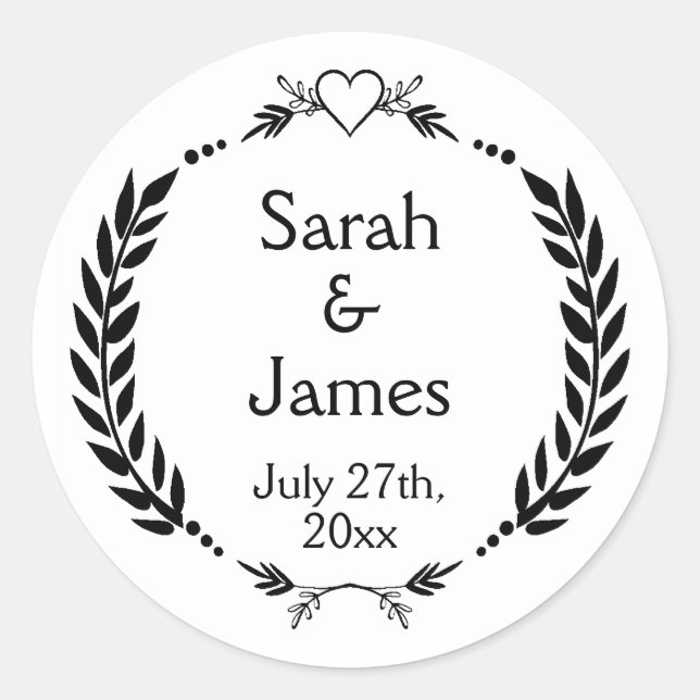 Elegant Personalised Newlyweds Names Wedding Date Classic Round Sticker (Front)