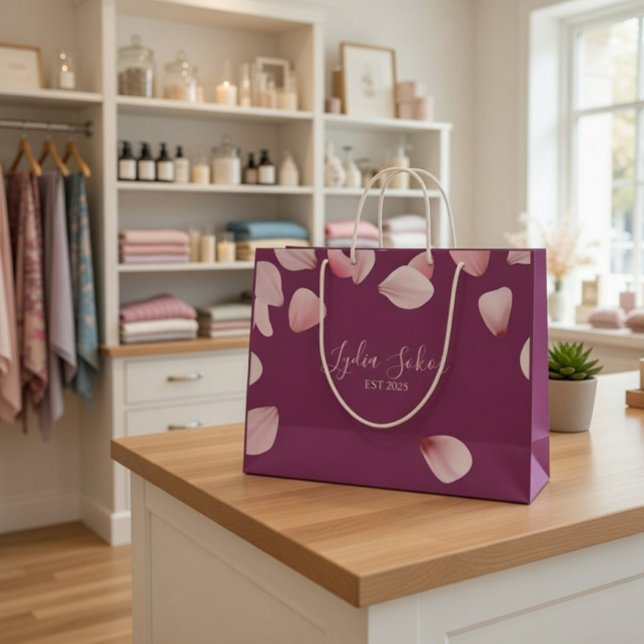 Elegant Personalised Paper Gift Bag with Floral Pe (Creator Uploaded)
