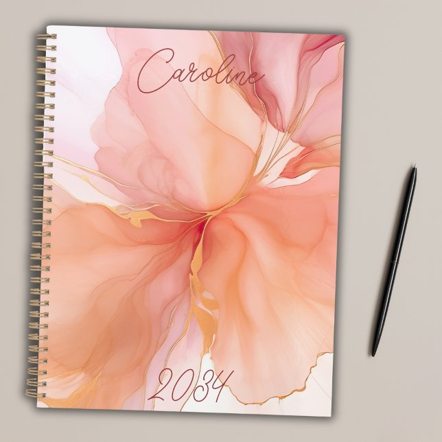 Elegant Personalised Peach Floral Feminine Monthly Planner (Creator Uploaded)