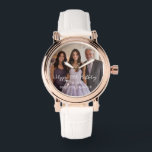 Elegant Personalised Photo 15th Birthday Keepsake Watch<br><div class="desc">Make time stand still on her special day with this elegant, custom photo watch. Personalise the watch face with a cherished photo from her Quinceañera or a favourite family picture. Add a custom message, such as "Happy 15th Birthday to our beautiful daughter, " making this a timeless reminder of a...</div>
