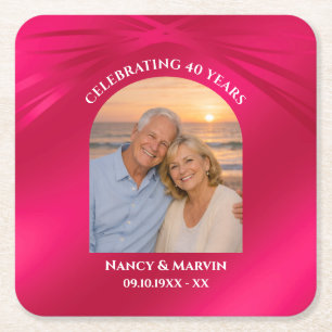 Elegant Personalised Photo 40th Anniversary Party Square Paper Coaster