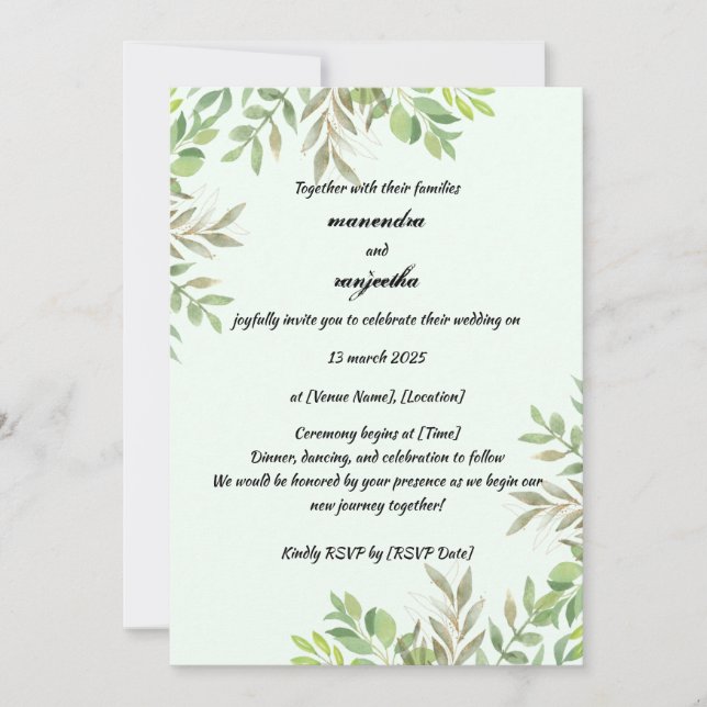 Elegant Personalised Photo Wedding Invitation Card (Front)
