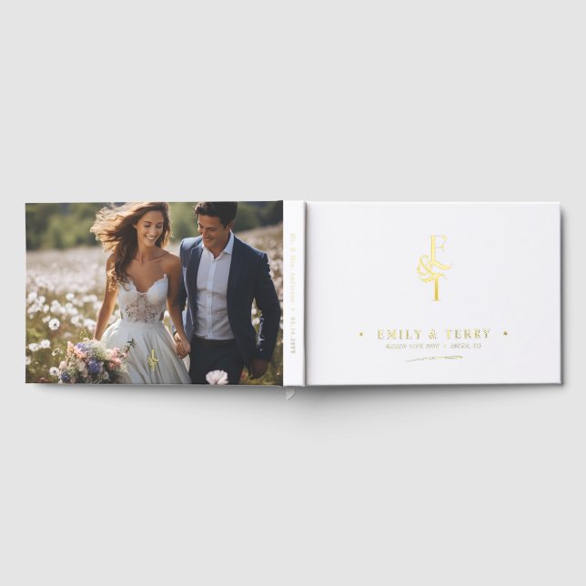 Elegant Personalised Photo Wedding Monogram Gold Guest Book (Full)