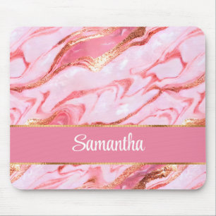 Elegant Personalised Pink and Gold Foil Marble Mouse Mat