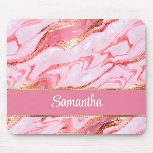 Elegant Personalised Pink and Gold Foil Marble Mouse Mat (Front)