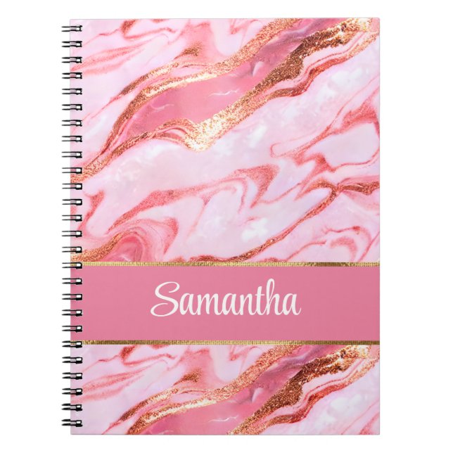 Elegant Personalised Pink and Gold Foil Marble Notebook (Front)