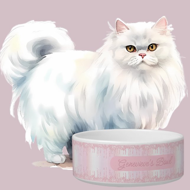 Elegant Personalised Pink Drip Glitter Cat Bowl (Creator Uploaded)
